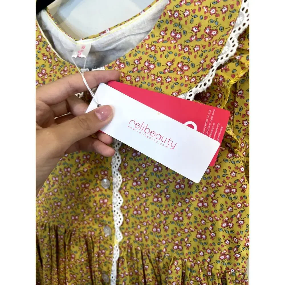 Relibeauty Girls Prairie Floral Maxi Dress Peter Pan Collar Cottagecore